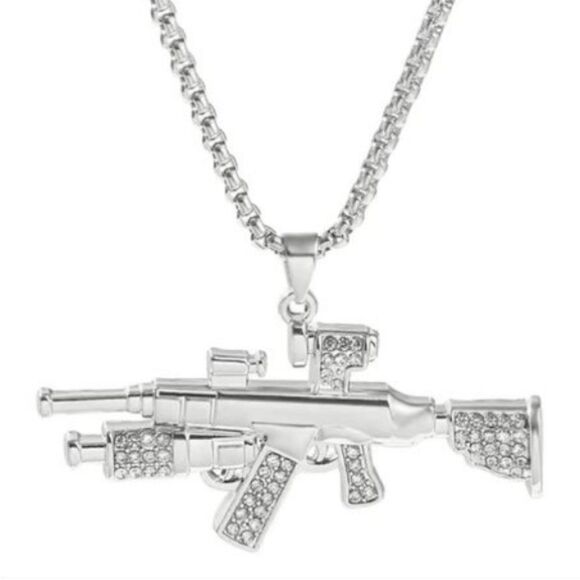Unisex 1pc  silver Cuban Rap Trend Necklace - Picture 1 of 3